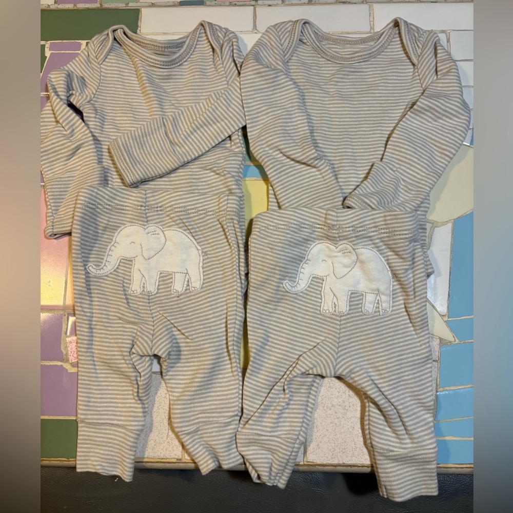 Striped Baby Onesie Set with Elephant Design